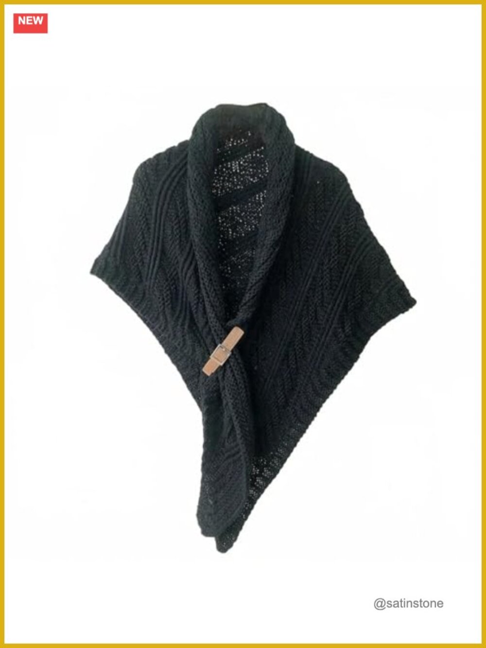 Drape Shawl Wrap Buckle Closure Winter Knit 65x26in Polyester